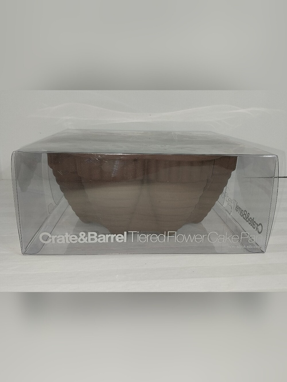 NIP Crate and Barrel Brown non-stick silicone tiered flower cake pan